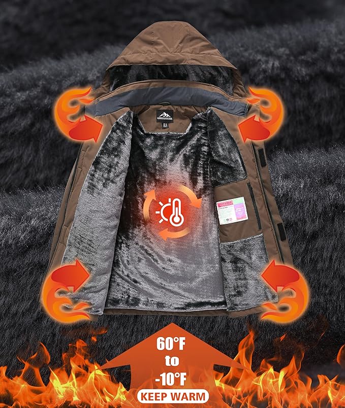 Mens Winter Snow Jacket Waterproof Ski Jackets Snowboard Rain Warm Coat Insulated Hood Fleece Lined