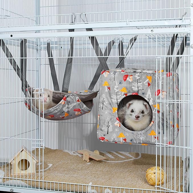 Glittme 4 Pack Cozy Ferret Hammock, Soft Washable Cage Bed for Small Animals