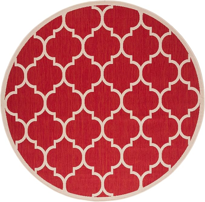 SAFAVIEH Washable Rug Outdoor Courtyard Collection - 7'10" Round, Red & Bone, Non-Shedding & Easy Cleaning, Ideal for Patio, Backyard, Mudroom (CY6914-248)