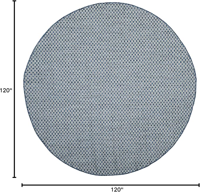 SAFAVIEH Washable Rug Outdoor Courtyard Collection - 10' Round, Blue & Light Grey, Non-Shedding & Easy Cleaning, Ideal for Patio, Backyard, Mudroom (CY8653-36821)