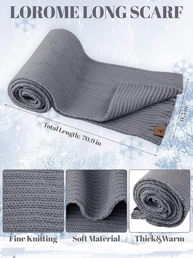 LOROME Women Winter Beanie Hat Scarf Gloves Set, Fleece Knitted Pompom Hat Warm Neck Scarf Touchscreen Gloves Winter Gift