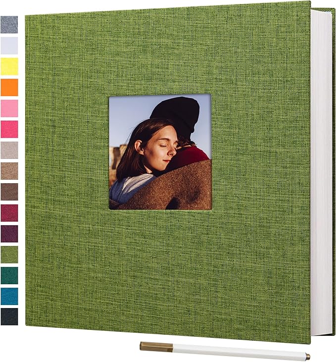 potricher Large Photo Album Self Adhesive 4x6 5x7 8x10 Pictures Linen Cover 40 Blank Pages Magnetic DIY Scrapbook Albums with A Metallic Pen (Green)