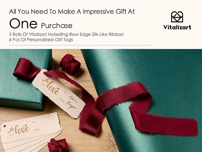 Vitalizart Green Wrapping Paper Set 17" Pearly-Lustre With Silk Like Satin Ribbon & Gift Tags Recyclable Christmas Gift Wrapping Birthday Baby Shower Wedding Handmade Crafts 197"(16.4 Ft)