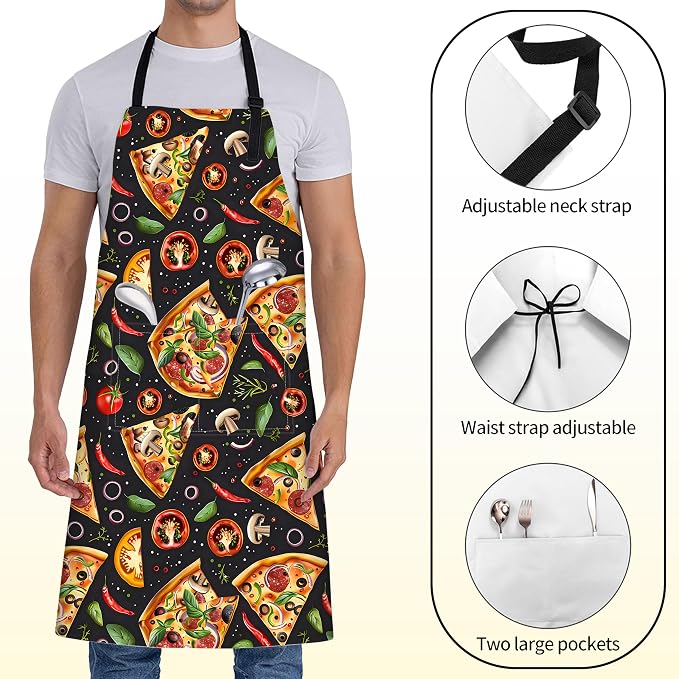 Gourmet Pizza Slice Apron for Women,28x33in, Food Lovers Kitchen Aprons with 2 Pockets,Oxford Fabric,Vegetables Adjustable Apron for Cooking Baking Gardening Chef,Gifts for Mom Wife