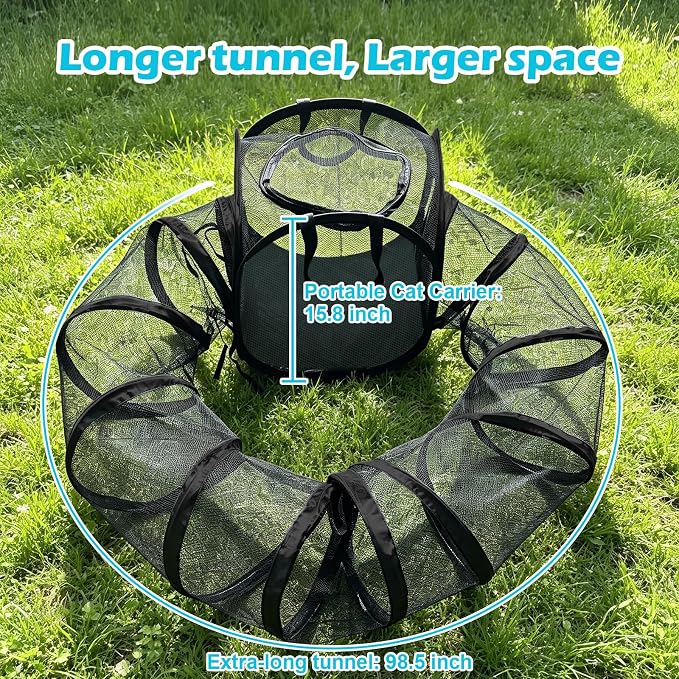 Small Animal Playpen with Surround Tunnel, Portable Foldable Outdoor Guinea Pigs Playpen with Carrying Handle, Breathable Mesh Playpen for Kitten, Hedgehog, Snake, Rabbit, Lizard, Small Pets