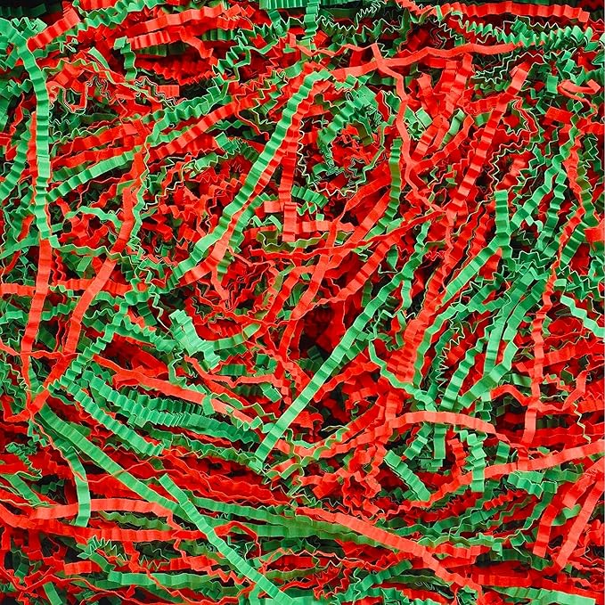 Uptotop 2 LB Crinkle Cut Paper Shred Filler for Gift Wrapping Basket Filling, Birthday, Christmas, Thanksgiving, Wedding, Mother's Day, Red and Green