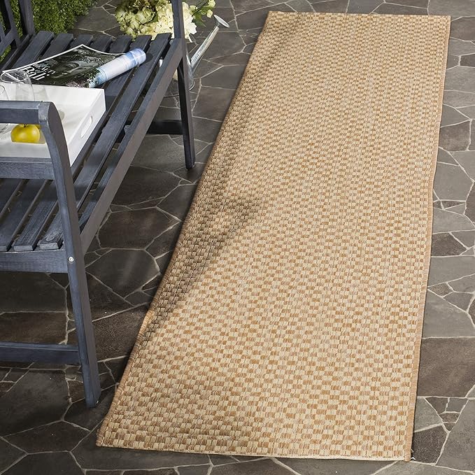 SAFAVIEH Washable Rug Outdoor Courtyard Collection - 2'3" x 20' Runner, Natural & Cream, Non-Shedding & Easy Cleaning, Ideal for Patio, Entryway, Mudroom, Hallway, Kitchen (CY8653-03021)