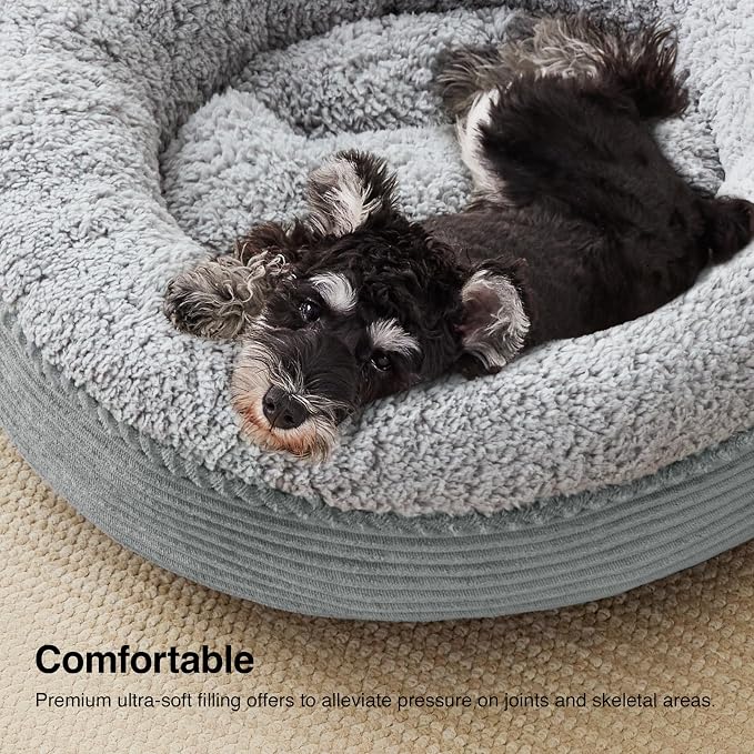 Love's cabin Round Donut Cat and Dog Cushion Bed, 24in Pet Bed for Small or Medium Dogs, Anti-Slip & Water-Resistant Bottom, Soft Durable Fabric Pet Beds, Washable Calming Cat Bed Pure Gray