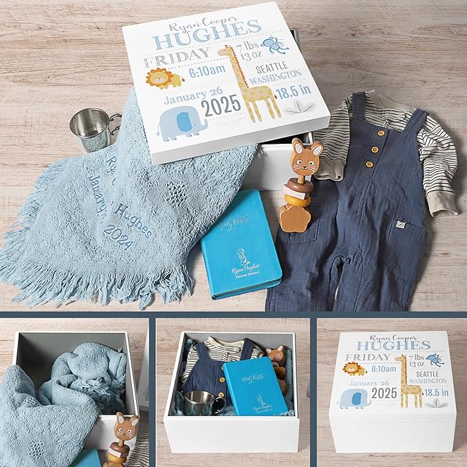 Let's Make Memories Personalized Baby's First Keepsake Box - Memento Storage - Memories Box - Nursery Décor - For Boys - 6" Hx12 Square