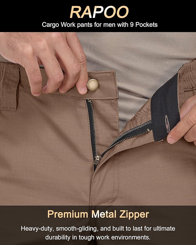 Rapoo Ripstop Water Resistant Cargo Tactical Pants for Men EDC Hiking Work Military Army Pants with 9 Pockets