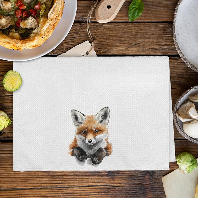 Funny Fall Fox Kitchen Towels and Dishcloths Sets of 2, Fox Decor Stuff Gifts, Woodsy Rustic Cabin Lodge Forest Nursery Home Hunting Decor Dish Hand Tea Towels for Bathroom Kitchen, 16x24Inch