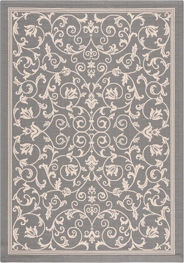 SAFAVIEH Washable Rug Outdoor Courtyard Collection - 5'3" x 7'7", Grey & Natural, Non-Shedding & Easy Cleaning, Ideal for Patio, Backyard, Mudroom (CY2098-3606)