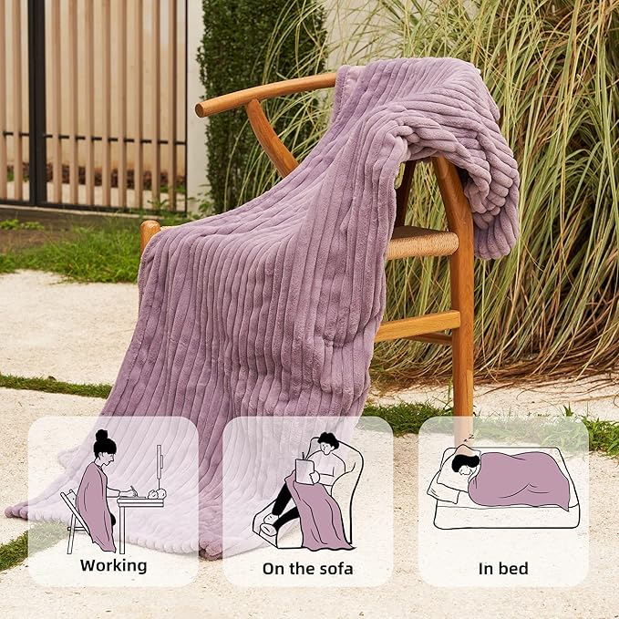 GOTCOZY Electric Blanket Heated Throw 50''X60''- Ribbed Faux Fur Heated Blanket with 4 Heating Level & 3 Hour Auto Off Heating Blanket, ETL&FCC Certified Machine Washable(Violet)