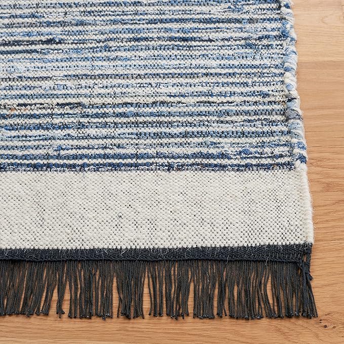 SAFAVIEH Kilim Collection Accent Rug - 3' x 5', Blue & Ivory, Handmade Flat Weave Boho Fringe Wool & Jute, Ideal for High Traffic Areas in Entryway, Living Room, Bedroom (KLM310L)
