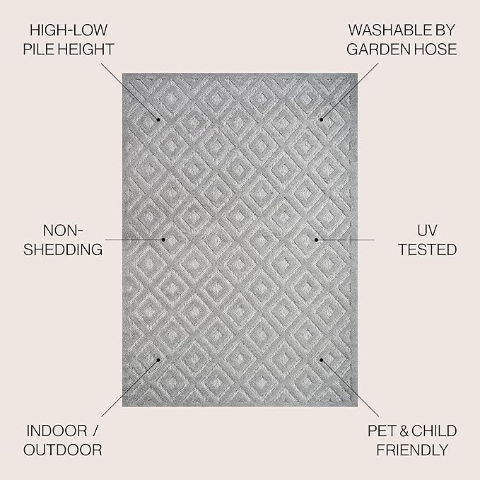 JONATHAN Y Diamond Trellis Indoor Outdoor Area Rug 3X5 Light Gray, Portmany Neutral for Backyard, Patio, Porch, Easy-Cleaning, High Traffic, Pet-Friendly, Non-Shedding (IBZ104C-3)