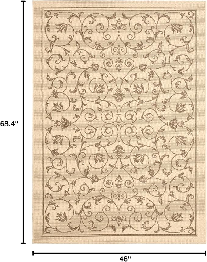 SAFAVIEH Washable Rug Outdoor Courtyard Collection - 4' x 5'7", Natural & Brown, Non-Shedding & Easy Cleaning, Ideal for Patio, Backyard, Mudroom (CY2098-3001)