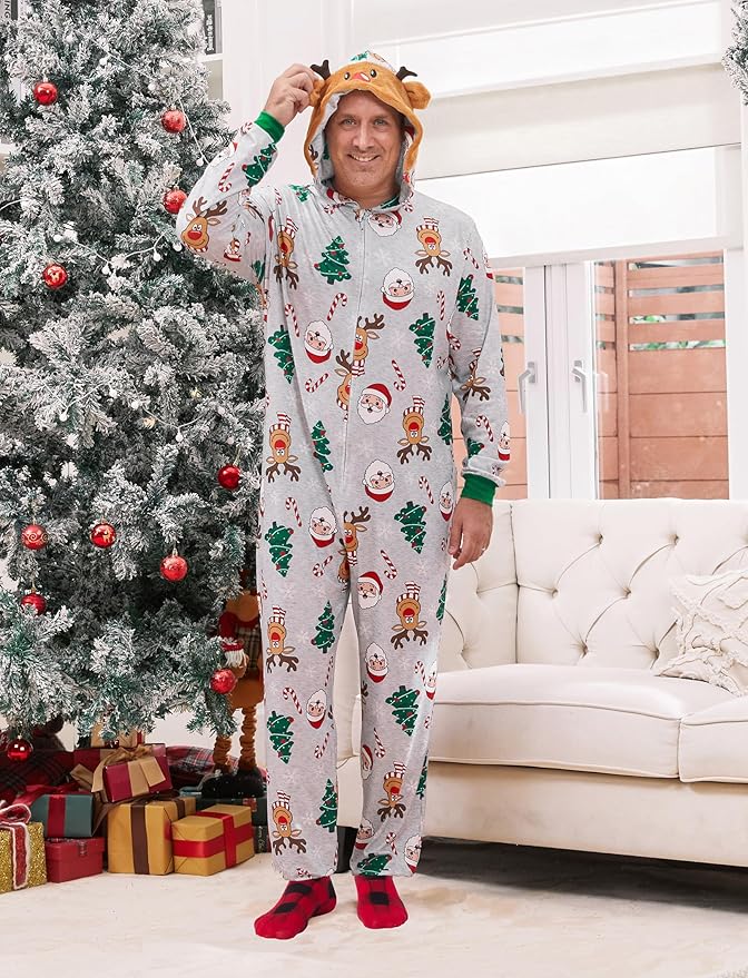 PATPAT Matching Family Christmas Onesie Pajamas – Holiday Hooded Jumpsuit Sleepwear PJs Couples Xmas Loungewear with Socks