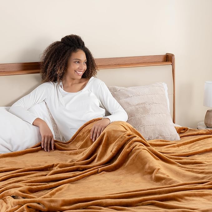 Berkshire Blanket Classic VelvetLoft® Solid Bed Blanket,Twin Size Bed Blanket,Lightweight Soft Fuzzy Plush Blanket for Bed and Couch,Butterscotch Orange,60x92 Inches