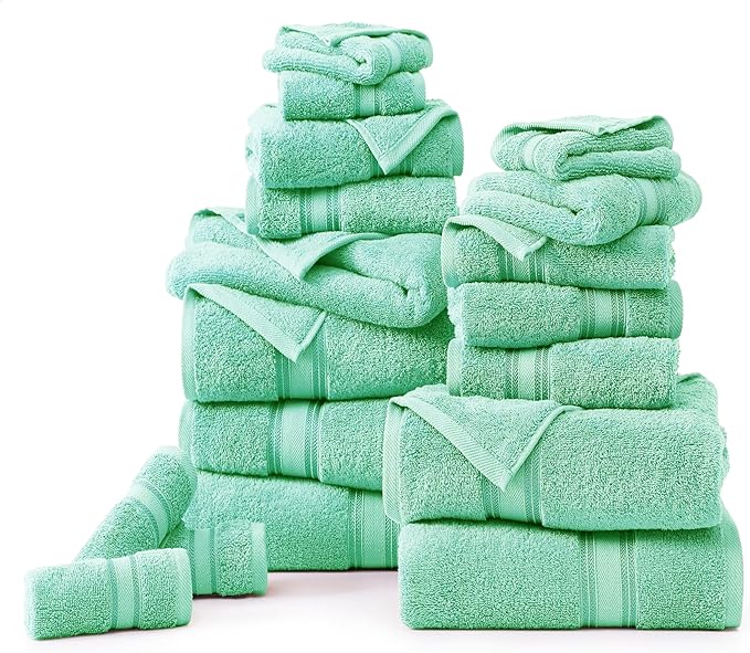 LANE LINEN 18Piece Bathroom Towels – Luxurious 100% Ring Spun Cotton, Zero Twist, Includes 6 Bath, 6 Hand & 6 Washcloths, Quick-Dry, Lightweight, Everyday Essential, Machine Washable – Aqua Sky