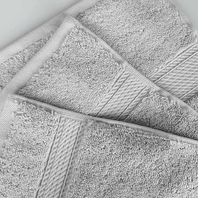 BLUENILEMILLS Madison Egyptian Cotton Towels, Towel Set for Bathroom, Shower, Hotel, Plush, 900 GSM, Highly Absorbent and Ultra-Soft Towels, Bath Essentials, 8 Piece Assorted Towel Set, Silver
