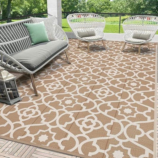 HEBE Outdoor Rug Waterproof 6x9, Plastic Straw Rug Camping Rug, Reversible Outdoor Patio Rugs RV Mat Clearance, Indoor Outside Floor Carpet for Porch,Deck,Camper,Balcony,Backyard