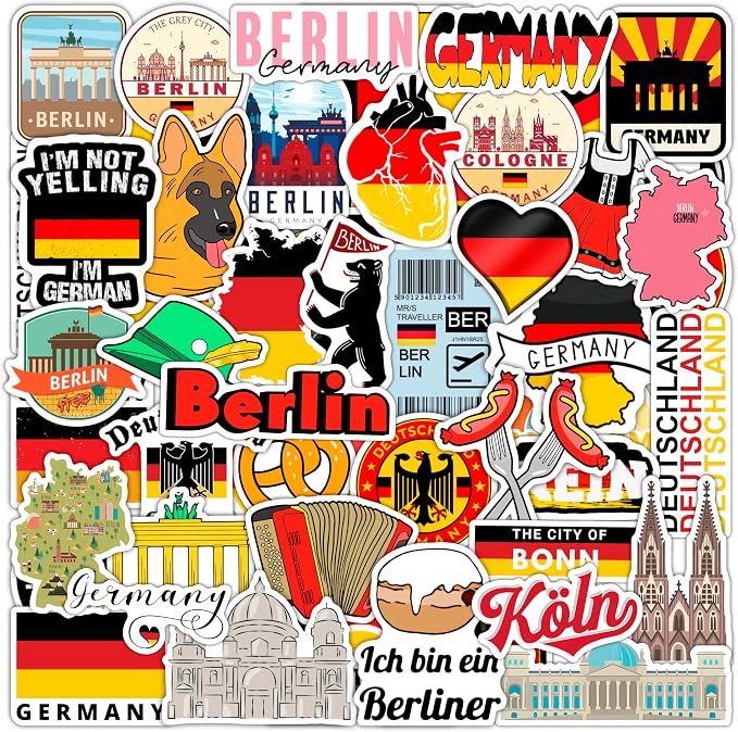 100Pcs Germany Stickers for Water Bottle and Laptop - Cultural Party Supplies & Decorations, Waterproof Vinyl German Decals, Germany Flag and Icon Stickers Laptop Decals, Gifts for Women & Men
