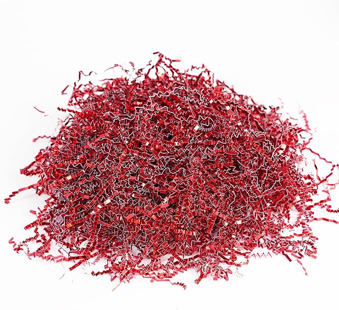 Bobobag - 1LB Crinkle Cut Paper Shred Filler Recyclable Gift Wrap Confetti Raffia Grass Shiny Shred Paper for Easter Baskets Filler Creative Eggs Decor (Red)