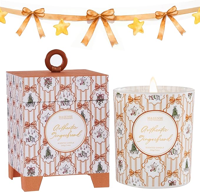 M&SENSE Christmas Holiday Candle - Authentic Gingerbread Scent, 7.4 oz Soy Wax,Winter Scented Candle Gift for Women and Teen Girls