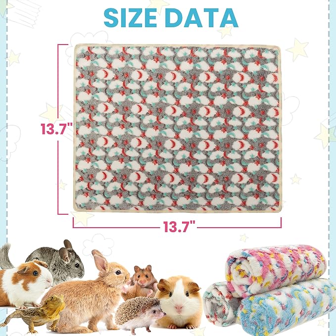 CUSOZWO Guinea Pig Bedding Mat, 3 Pack Waterproof Small Pet Cage Liners | Washable Soft Fleece Small Animal Blankets Accessories for Rat, Rabbit, Chinchilla, Ferret (13.7*13.7in)