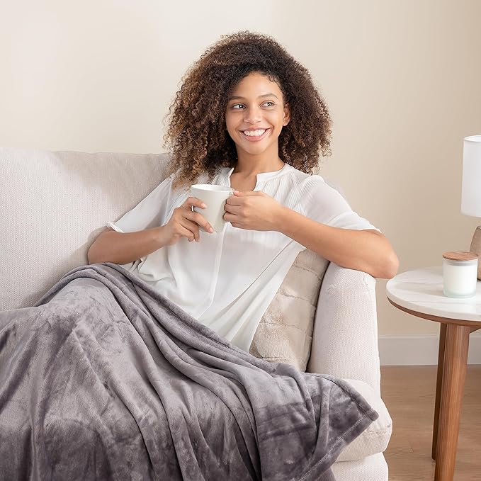 Berkshire Blanket Classic VelvetLoft® Solid Throw Blanket, Lightweight Soft Fuzzy Plush Throw Blanket for Bed and Couch, Grey Heron, 50x60 Inches