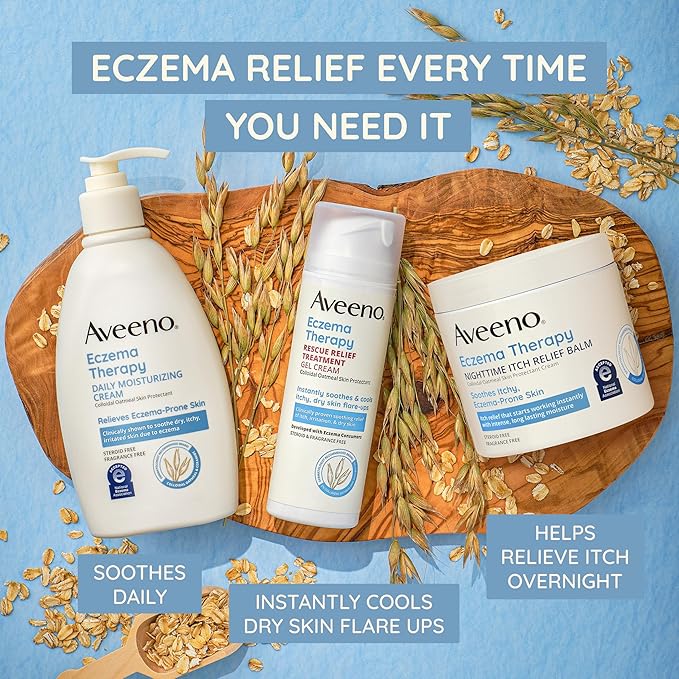 Aveeno Eczema Therapy Rescue Relief Treatment Gel Cream, Colloidal Oatmeal Skin Protectant, Formula Instantly Soothes & Cools Itchy Dry Skin Flare-Ups, Steroid & Fragrance Free, 1.5 Oz