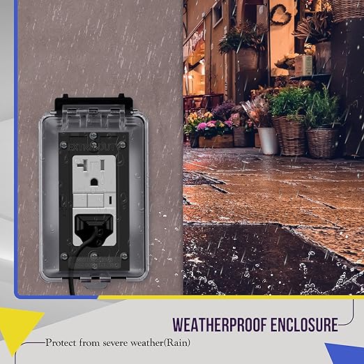 ENERLITES Outdoor Outlet Cover Extra-Duty in-Use Weatherproof Outdoor Decorator/GFCI Receptacle Outlets, Weatherproof Enclosure, 1-Gang 6.1”H x 3.4”W x 2.8”D, Clear Cover, IUC1V-D-2PCS, 2 Count