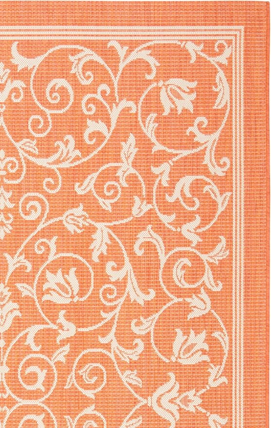 SAFAVIEH Washable Rug Outdoor Courtyard Collection - 5'3" x 7'7", Terracotta & Natural, Non-Shedding & Easy Cleaning, Ideal for Patio, Backyard, Mudroom (CY2098-3202)