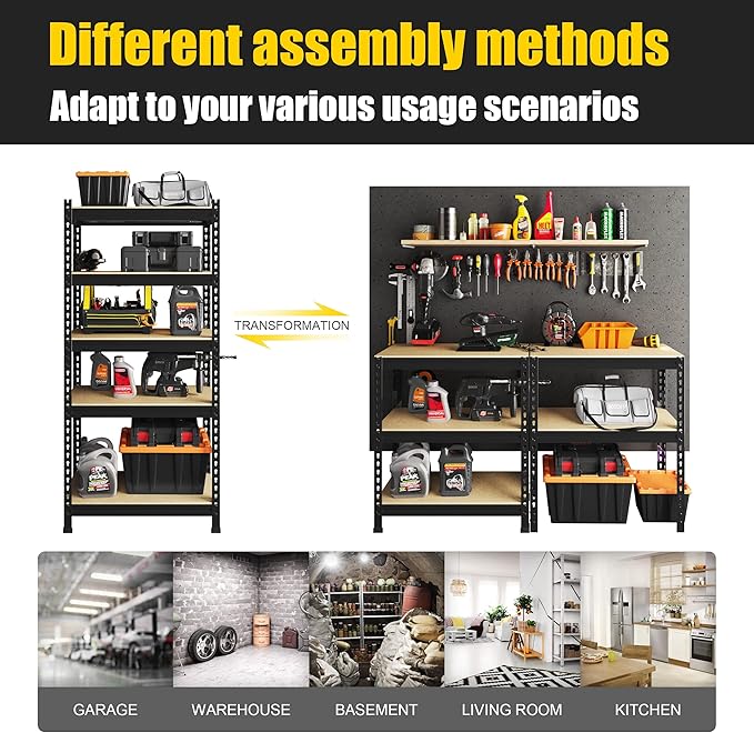 PrimeZone Storage Shelves 2 Pack 5 Tier Adjustable Garage Storage Shelving, Heavy Duty Metal Storage Utility Rack Organizer Shelf Unit for Warehouse Pantry Closet Kitchen Basement, Black