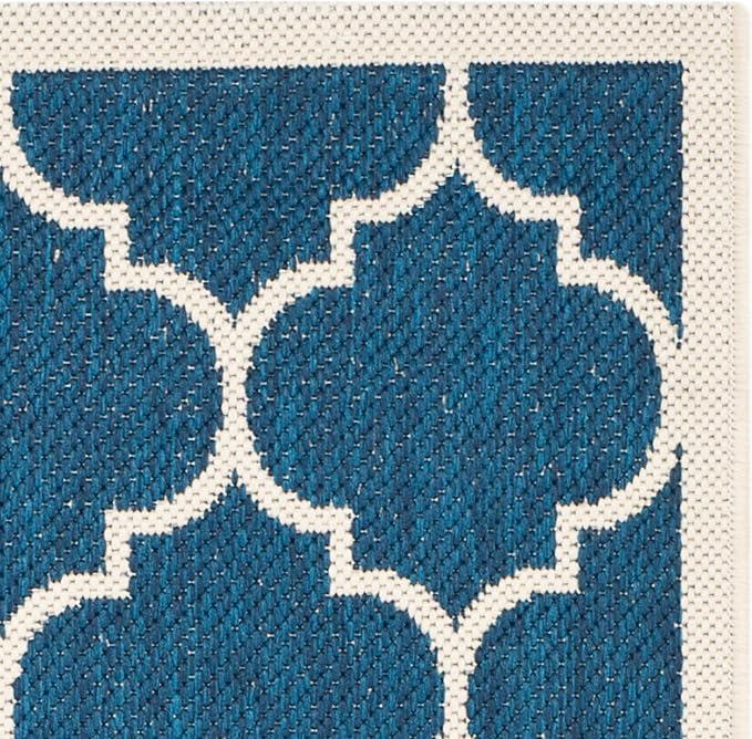 SAFAVIEH Washable Rug Outdoor Courtyard Collection - 2'3" x 8' Runner, Navy & Beige, Non-Shedding & Easy Cleaning, Ideal for Patio, Entryway, Mudroom, Hallway, Kitchen (CY6914-268)