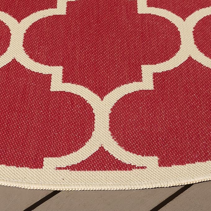 SAFAVIEH Courtyard Collection 4' Round Red/Bone CY6914 Trellis Indoor/ Outside Waterproof Easy cleansingPatio Backyard Mudroom Area Mat