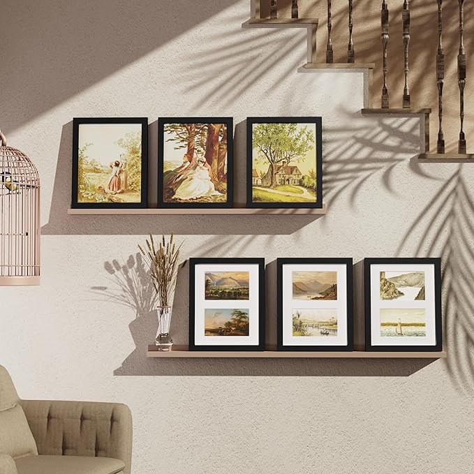 Vittanly 8x10 Collage Picture Frame, Displays 2Pcs 4x6 Pictures with Mat or 1Pcs 8x10 without Mat, Photo Frame for Wall Mounting or Table Top with Stand, Black, 1 Pack