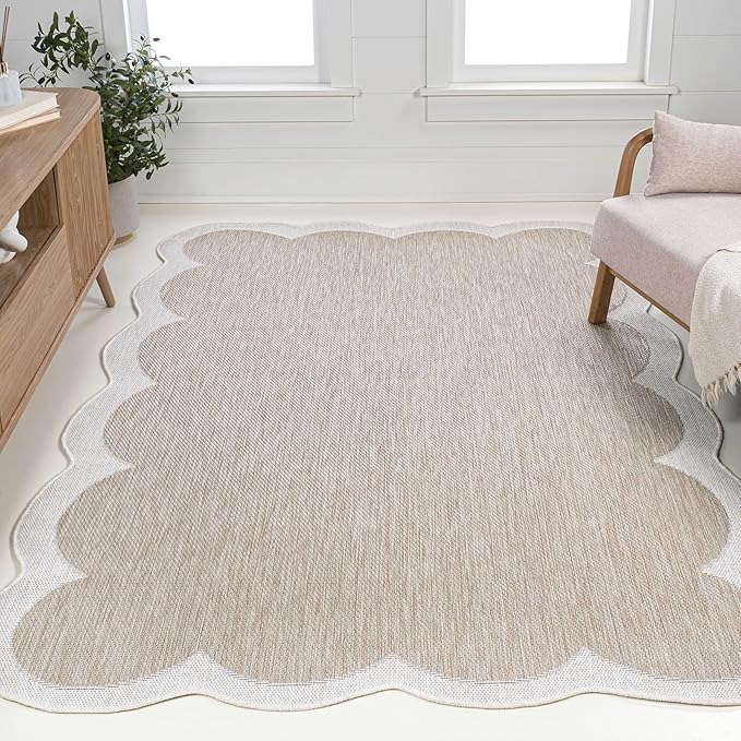 JONATHAN Y Cottage Two-Tone Scalloped Indoor Outdoor Area Rug 6X9 Beige/Cream, Alice Classic for Backyard, Patio, Porch, Easy-Cleaning, High Traffic, Pet-Friendly, Non-Shedding (SHP103A-6)