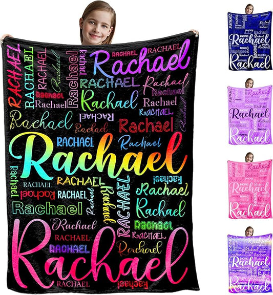 Ships Next Day, Personalized Blankets and Throws Rainbow Name Pattern Custom Blanket with Name Customized Flannel Blanket for Kids Christmas Blanket Gifts for Teen Girls Boys