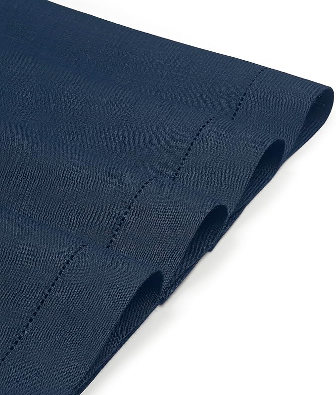 D'Moksha Homes Linen Placemats Set of 4 - Classic Hemstitch Navy Blue Placemats 14 x 19 Inch - 100% Pure Linen Table Mats for Fall, Thanksgiving, Holiday - Handcrafted and Machine Washable