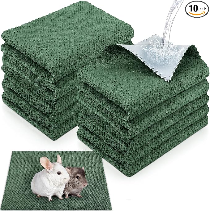 VitalCozy 10 Pcs Guinea Pig Cage Liners Washable Rat Bedding for Guinea Pigs Controlling Absorbent Waterproof Pee Pads Blanket for Rabbits Hamster Small Animal Chinchilla(Grid,12x12 Inch,Dark Geen)