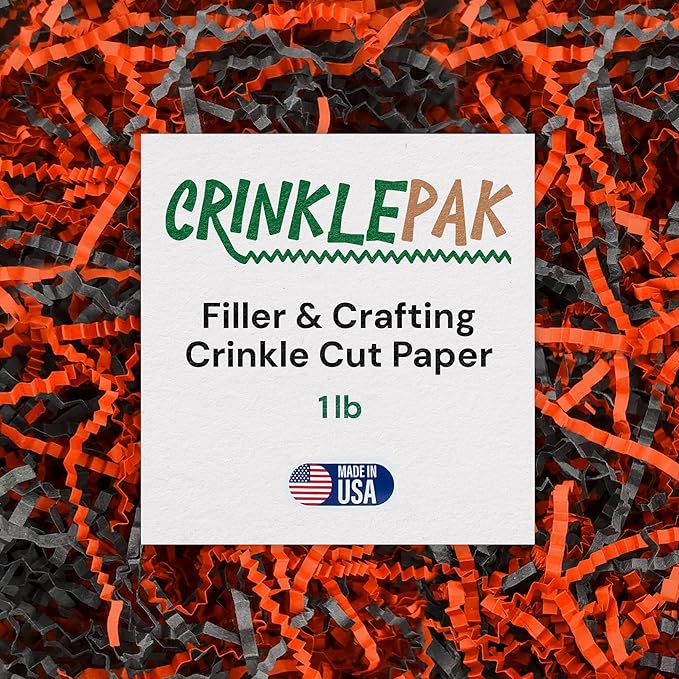 CrinklePak 1LB USA Made Halloween Crinkle Paper Filler | Great Shredded Paper For Gift Baskets, Shipping Packages, Gift Box Filler, Basket Filler, Birthdays, Weddings, Anniversaries | Crinkle Shred