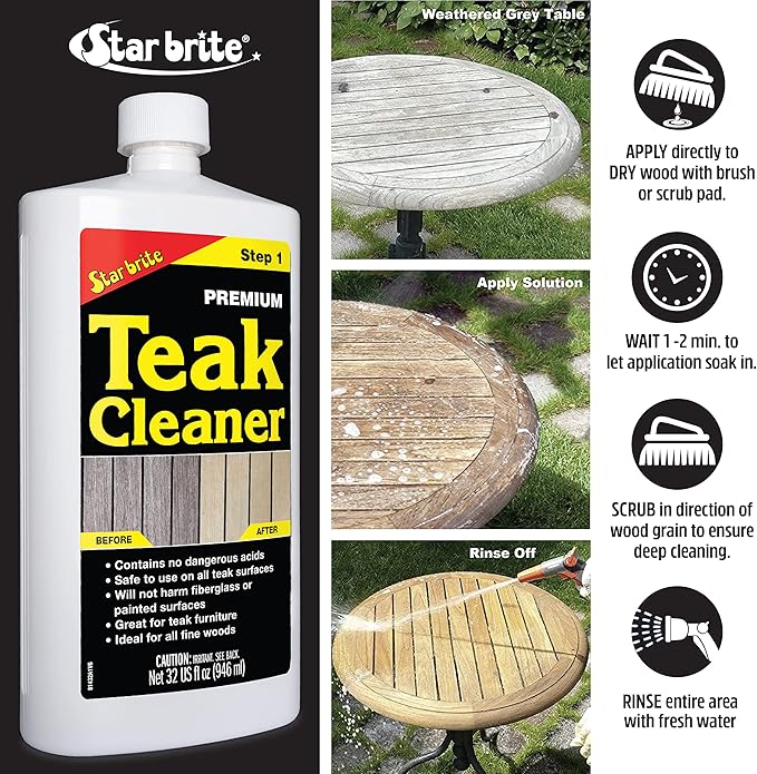 STAR BRITE Premium Teak Cleaner - Restore, Renew & Refresh Old Weathered Gray Teak Furniture & Other Fine Woods - Step 1-1 GAL (081400N)