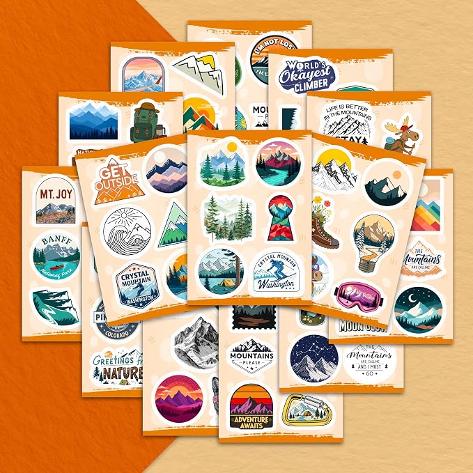 100Pcs Mountain Stickers for Scrapbooking, for Water Bottle, Laptop - Mountain Gifts & Party Decorations - Adventure, Camping Stickers, Nature Decals - Gift for Women & Men