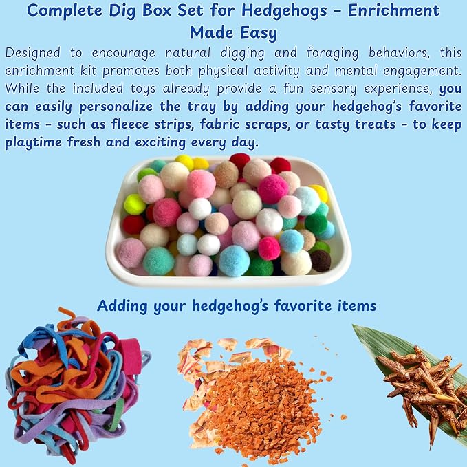 Hedgehog Dig Box Enrichment Cage Accessories, Funny Dig Box Toys with Ball Toy and Laundry Bag, Bell Toy for Hedgehogs Hamster Ferret Kitten Cat, Hedgehog Accessories (Laundry Bags, 120 Ball)