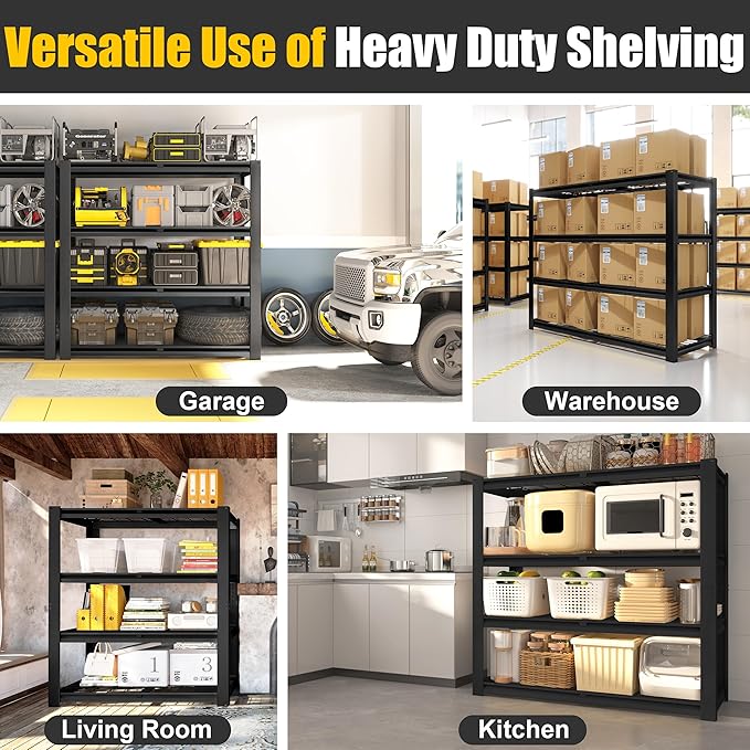 PrimeZone 40" W Heavy Duty Garage Shelving 2200 LBS 4 Tier Storage Shelves Adjustable Industrial Metal Wire Shelf Utility Rack for Garage,Basement,Pantry,Warehouse,Commercial,40" WX20 DX60 H 8Pack