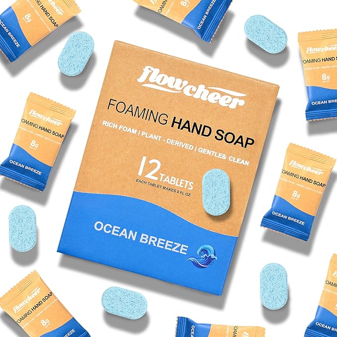 Foaming Hand Soap Refill Tablets, 12 Pack Makes 108 fl oz (12 x 9 fl oz Bottles), The Ocean Breeze Scent,Fresh & Clean Handwash, No Plastic Bottle