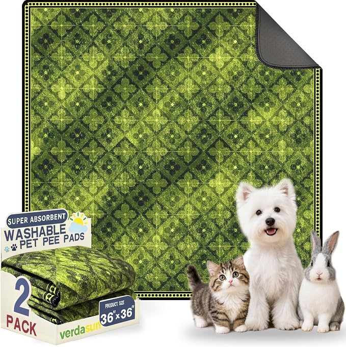 Washable Pee Pads for Dogs, Reusable Puppy Potty Training Pads, Ultra-Absorbent Thick Waterproof Leak-Proof Non-Slip Pads & Mat for Crate, Playpen, Floor, Whelping & Housebreaking , 2 Pack 36"x36"