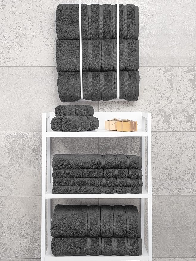 American Soft Linen Luxury 4 Piece Bath Towel Set, 600 GSM 100% Cotton Turkish Bath Towels for Bathroom, 27x54 in Large Bathroom Shower Towels, Dark Gray