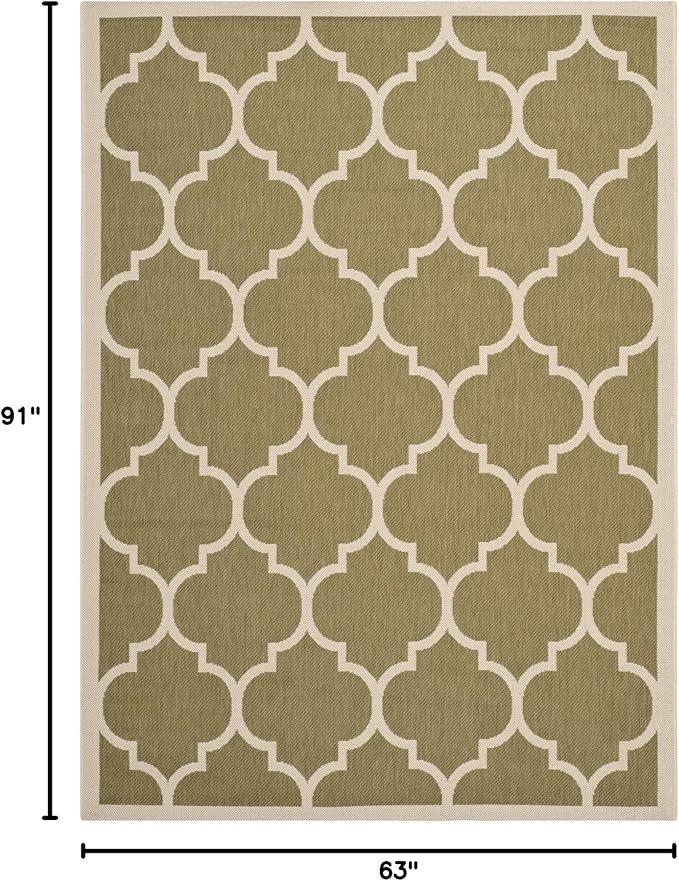 SAFAVIEH Courtyard Collection 5'3" x 7'7" Green/Beige CY6914 Trellis Indoor/ Outdoor Waterproof Easy Cleaning Patio Backyard Mudroom Area Rug